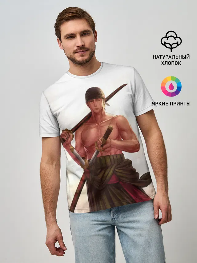 Мужская базовая футболка с принтом «Ван Пис — One Piece - Zoro»