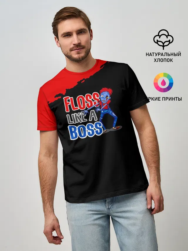 Мужская базовая футболка с принтом «Фортнайт — Floss like a boss»