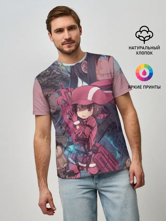 Мужская базовая футболка с принтом «Sword Art Online — Призрачная пуля»
