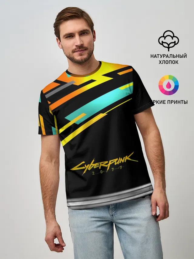 Мужская базовая футболка с принтом «Cyberpunk 2077»