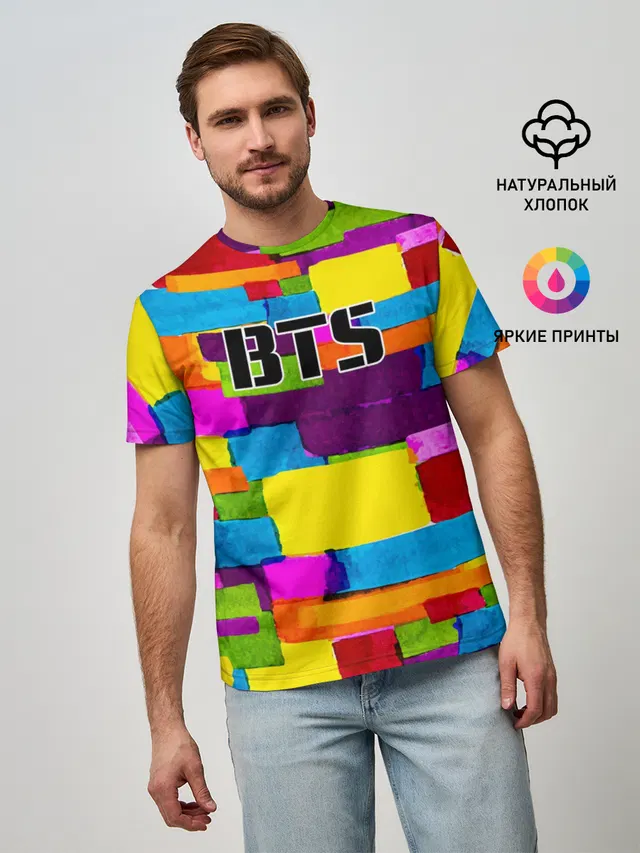 Мужская базовая футболка с принтом «BTS»