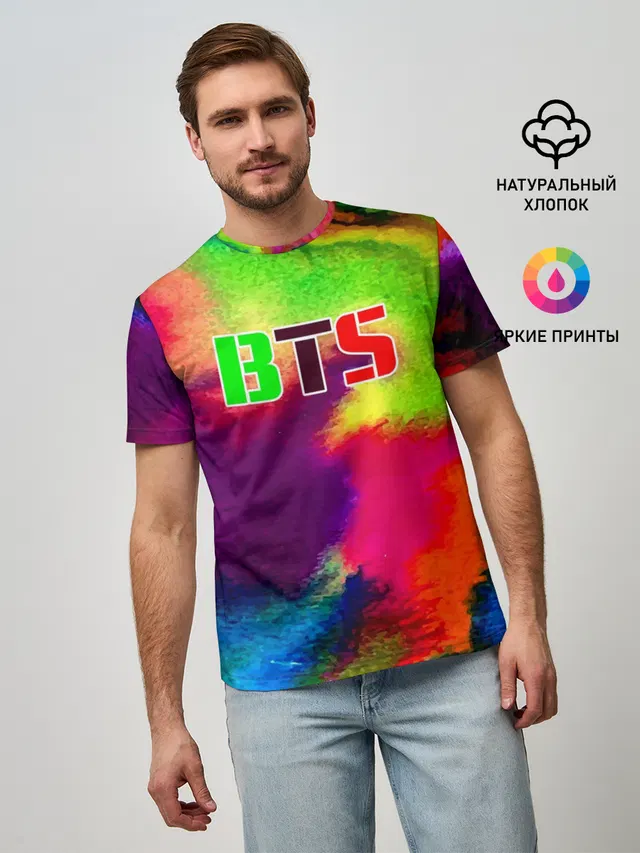 Мужская базовая футболка с принтом «BTS»