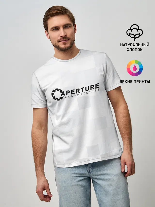 Мужская базовая футболка с принтом «Portal — Aperture Labs»