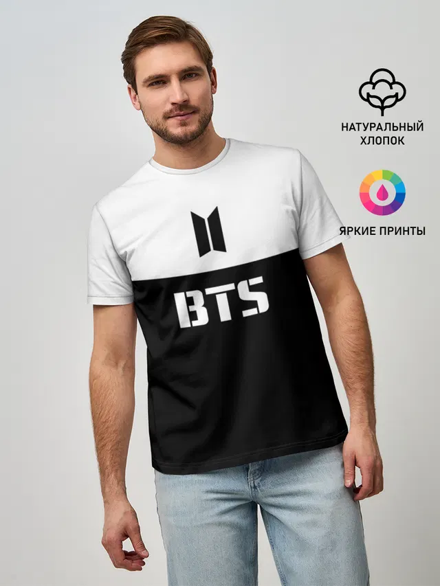 Мужская базовая футболка с принтом «BTS»