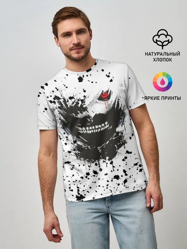 Мужская базовая футболка с принтом «Токийский Гуль — Kaneki Ken»