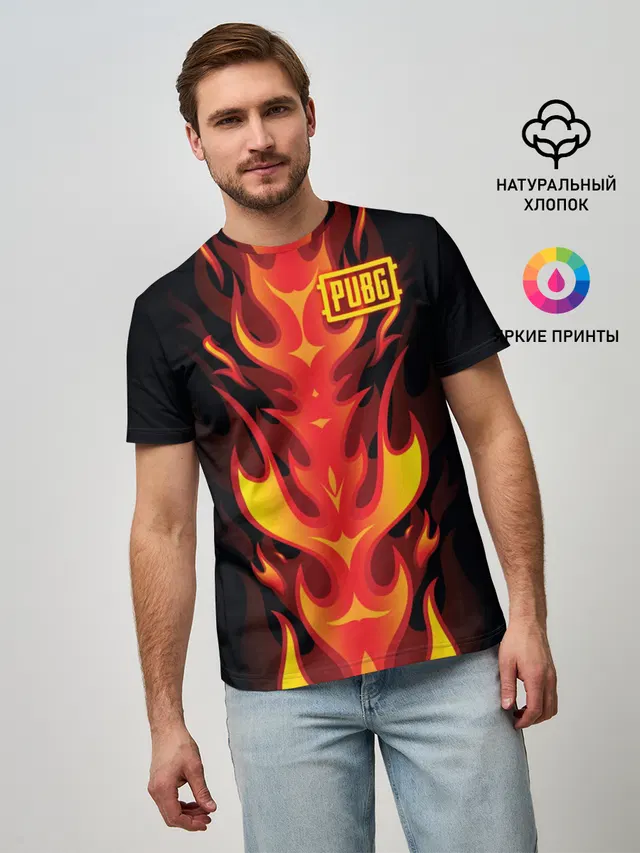 Мужская базовая футболка с принтом «ПАБГ — PUBG Fire»