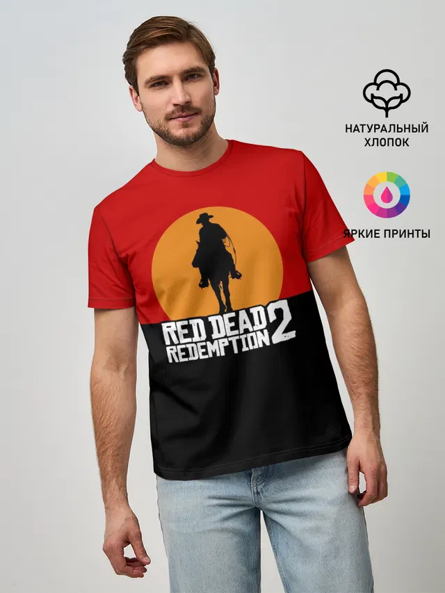 Мужская базовая футболка с принтом «Cowboy — Red Dead Redemption 2»