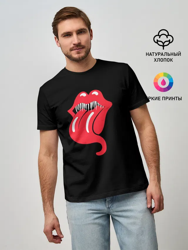 Мужская базовая футболка с принтом «Rolling Stones — Monsters Kiss»