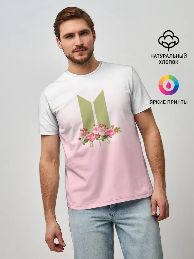 Мужская базовая футболка с принтом «BTS»