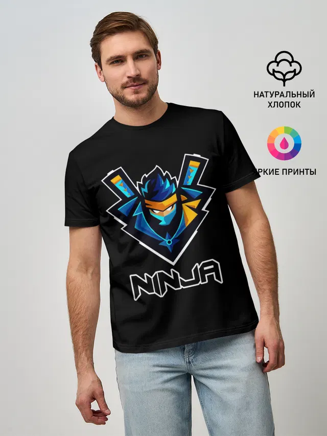Мужская базовая футболка с принтом «Фортнайт — Ninja Fortnite»