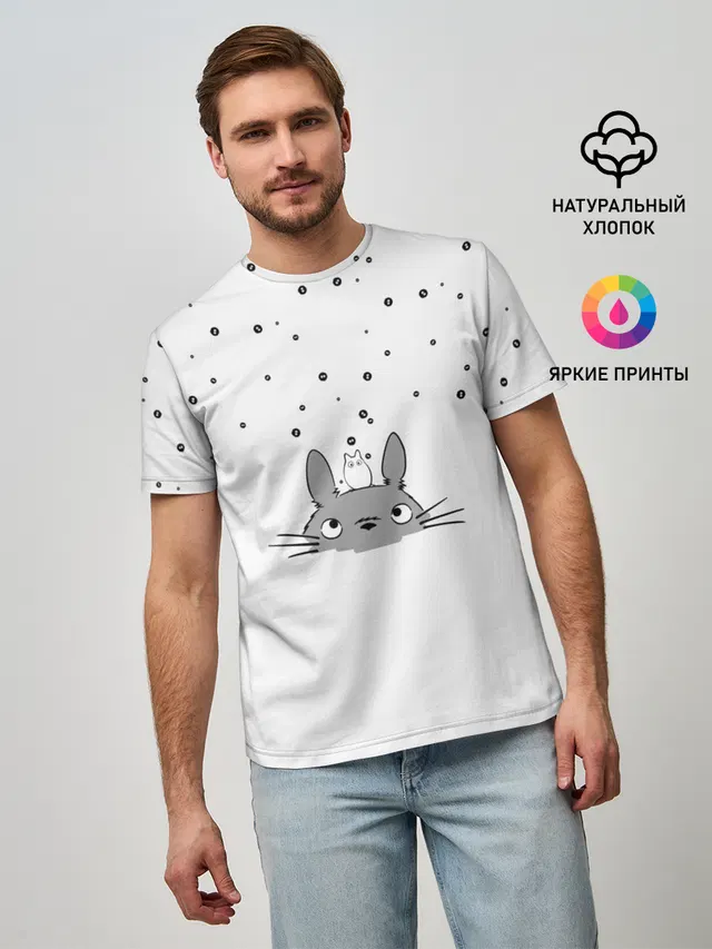 Мужская базовая футболка с принтом «Totoro The Rain»