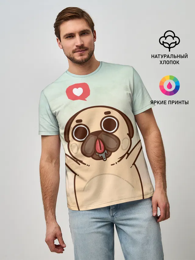 Мужская базовая футболка с принтом «Puglie Pug Like»