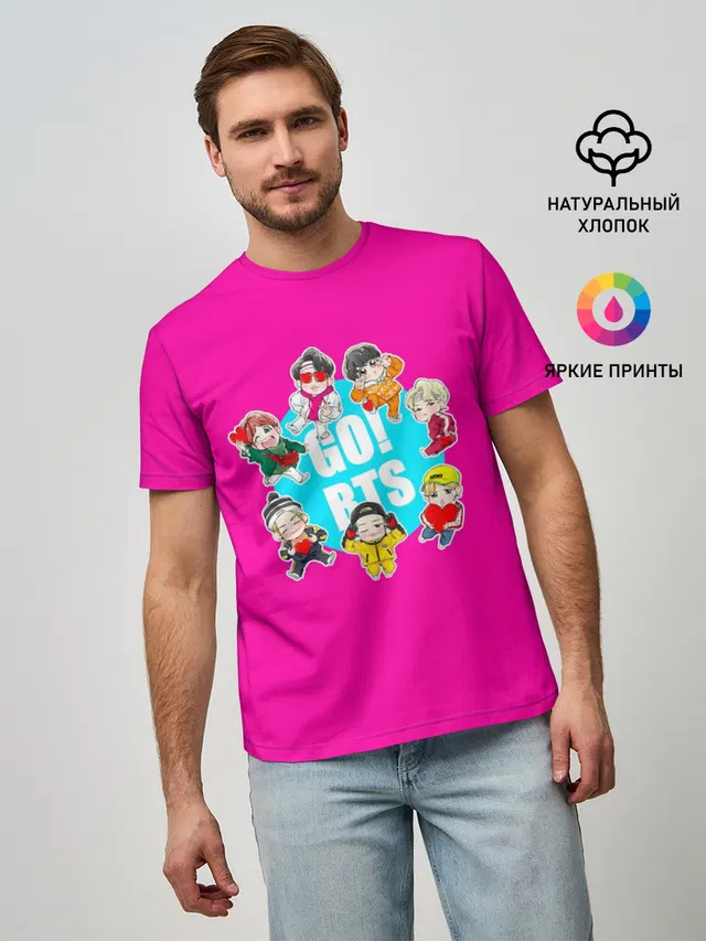 Мужская базовая футболка с принтом «BTS — GO! BTS»
