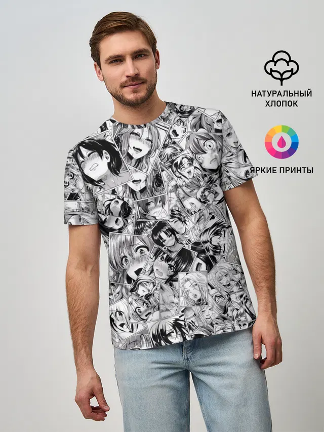 Мужская базовая футболка с принтом «Ahegao — Manga ahegao»