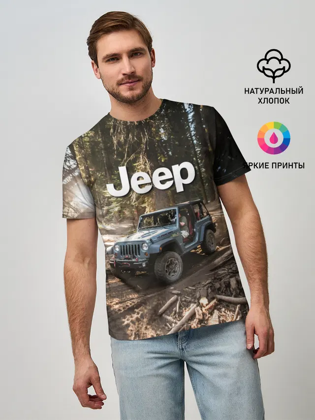Мужская базовая футболка с принтом «Chrysler — Jeep»