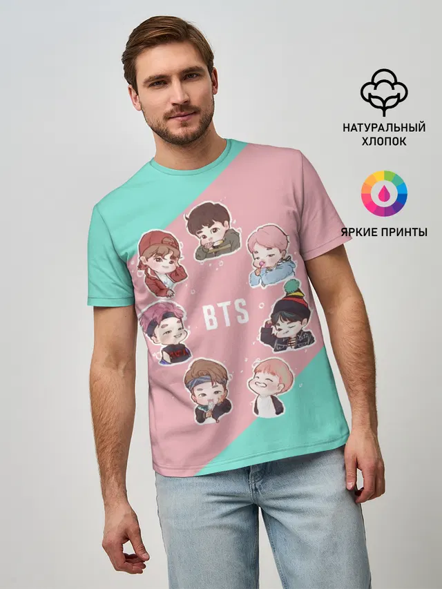 Мужская базовая футболка с принтом «BTS»