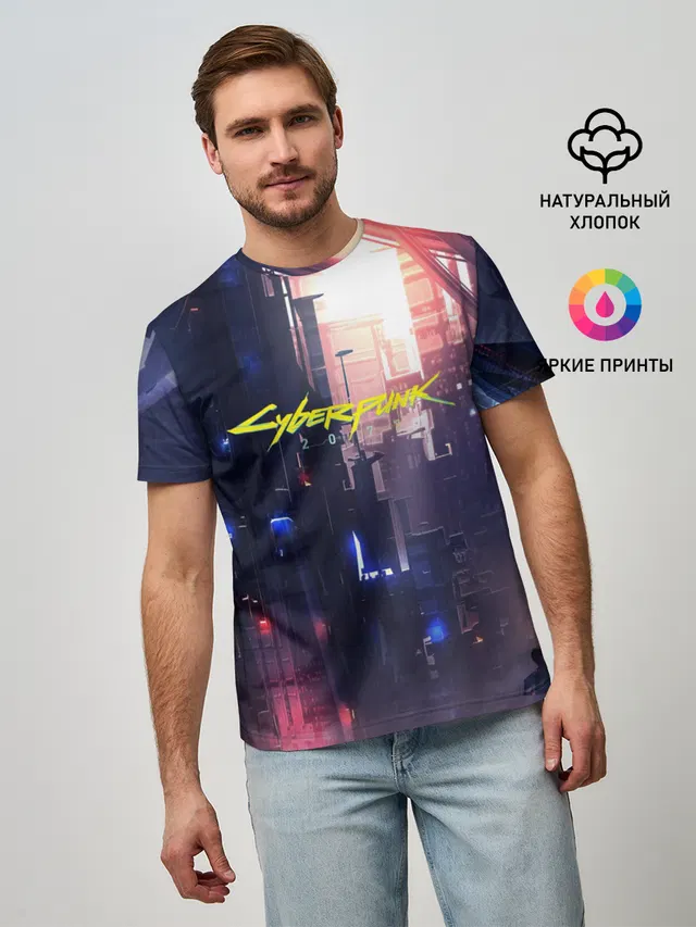 Мужская базовая футболка с принтом «Cyberpunk 2077»