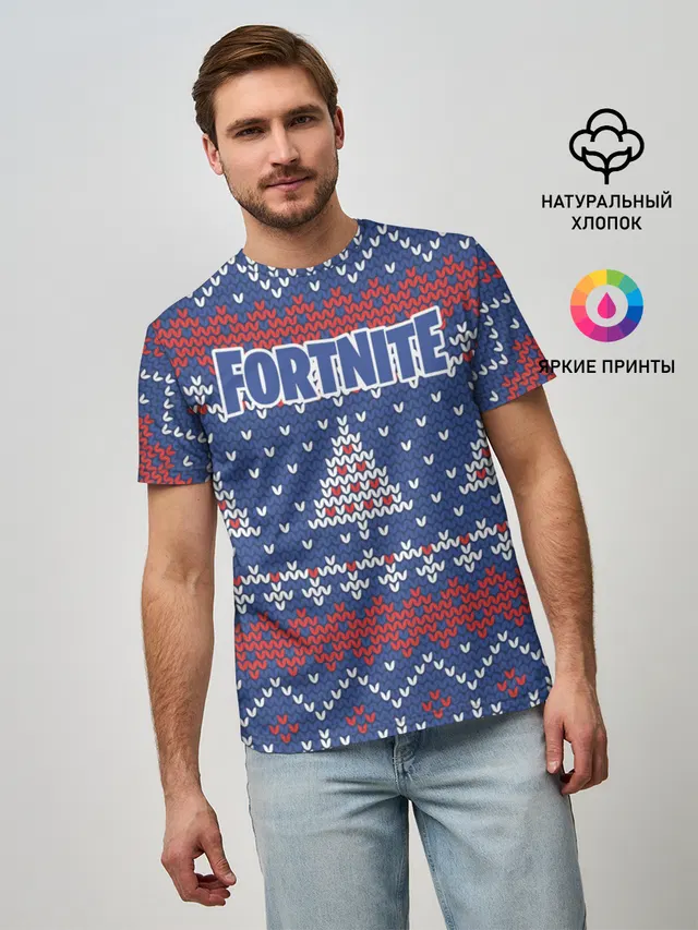 Мужская базовая футболка с принтом «Фортнайт — НОВОГОДНИЙ FORTNITE»