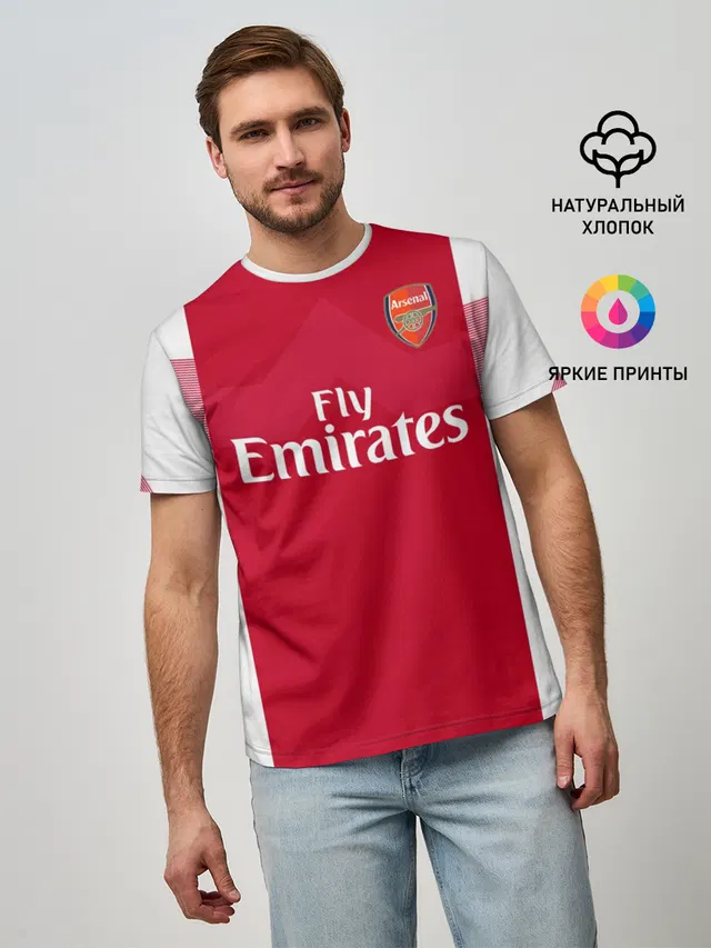 Мужская базовая футболка с принтом «Арсенал — Aubameyang home 18-19»