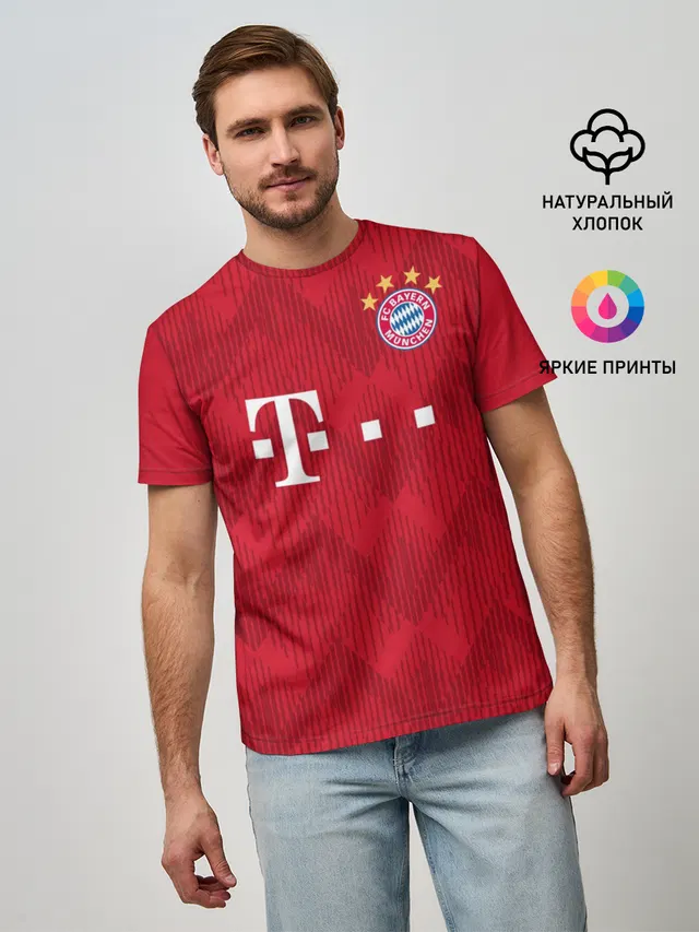 Мужская базовая футболка с принтом «Bayern Munchen — Lewandowski home 18-19»