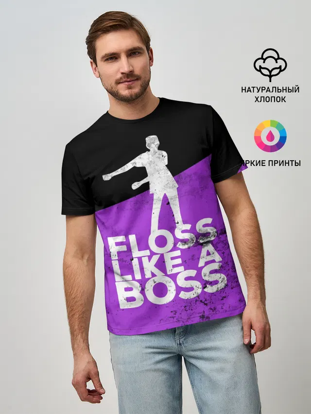 Мужская базовая футболка с принтом «Фортнайт — Floss Like A Boss»