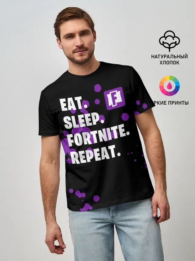 Мужская базовая футболка с принтом «Фортнайт — Eat Sleep Fortnite Repeat»