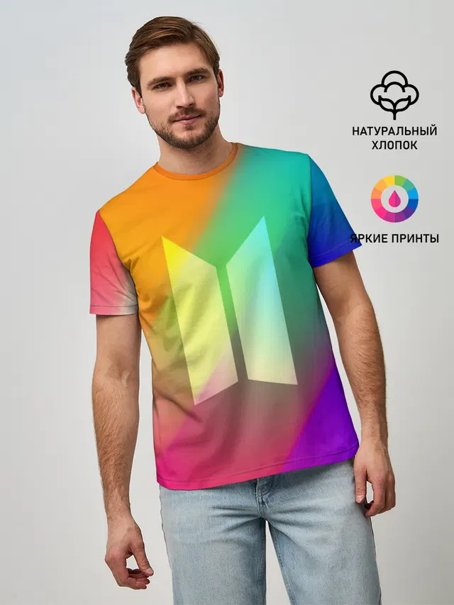 Мужская базовая футболка с принтом «BTS»