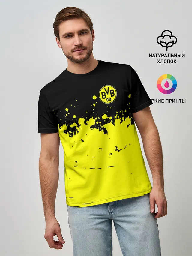 Мужская базовая футболка с принтом «Paint splash — BORUSSIA SPORT»