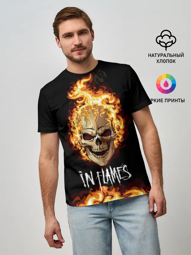 Мужская базовая футболка с принтом «In Flames — В пламени»