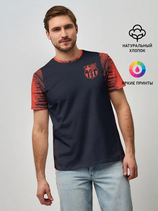 Мужская базовая футболка с принтом «Барселона — Barcelona Training 18-19»