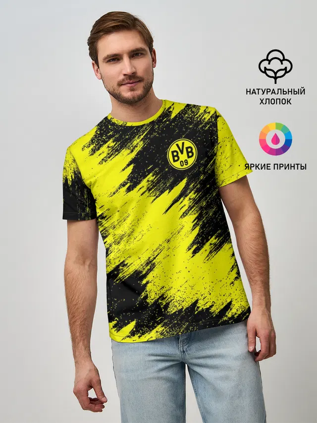 Мужская базовая футболка с принтом «Grunge pattern — FC Borussia Dortmund»