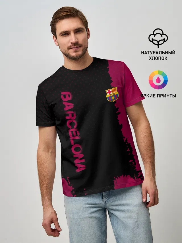 Мужская базовая футболка с принтом «Барселона — Barcelona sport»