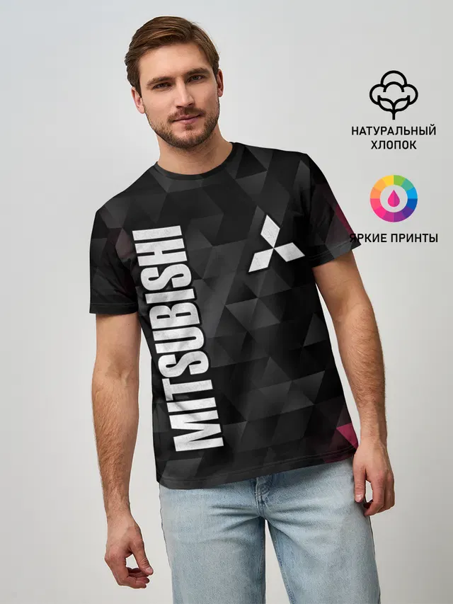 Мужская базовая футболка с принтом «Mitsubishi»