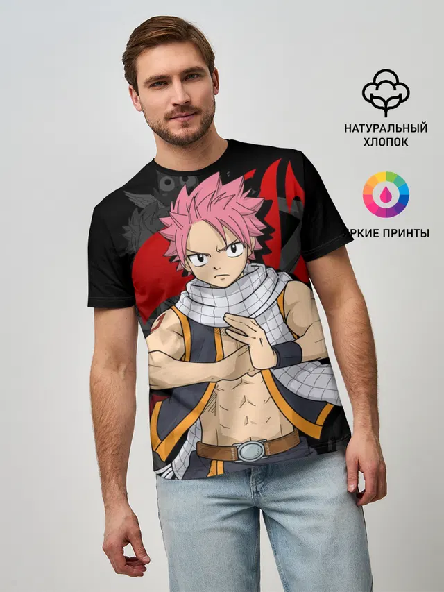 Мужская базовая футболка с принтом «Хвост Феи — Fairy Tail, Нацу»