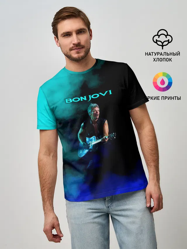 Мужская базовая футболка с принтом «Bon Jovi»