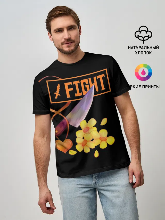 Мужская базовая футболка с принтом «Fight»
