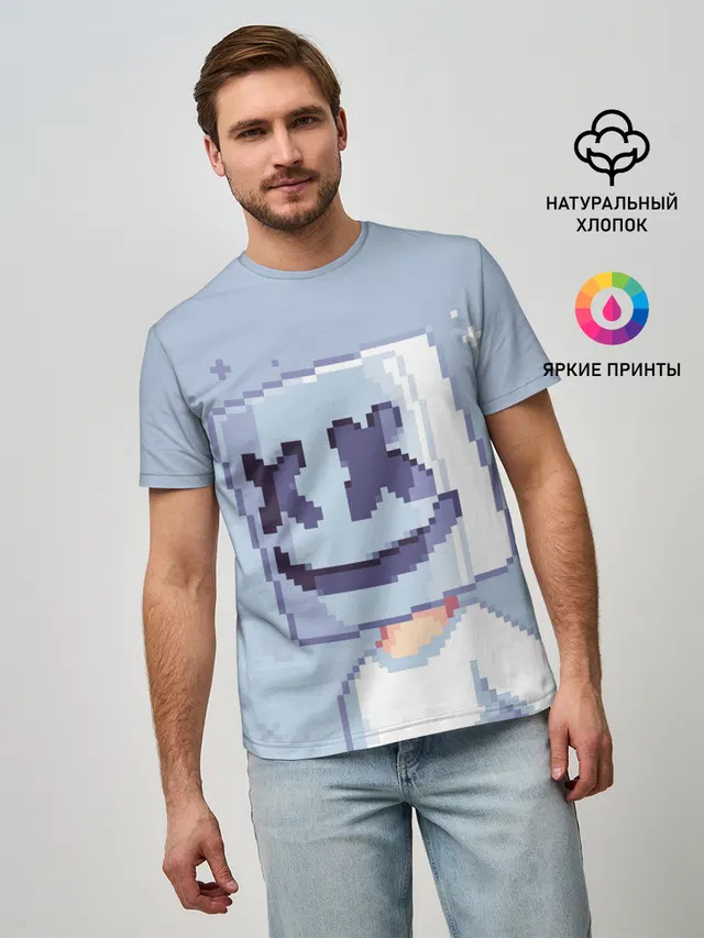 Мужская базовая футболка с принтом «Marshmello Pixel»