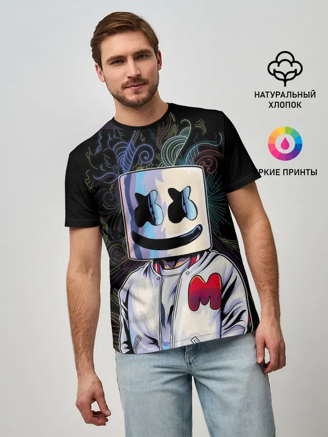 Мужская базовая футболка с принтом «Marshmello — M»