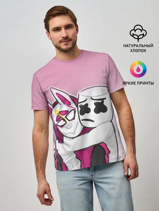 Мужская базовая футболка с принтом «Marshmello — Fortnite Marshmello»