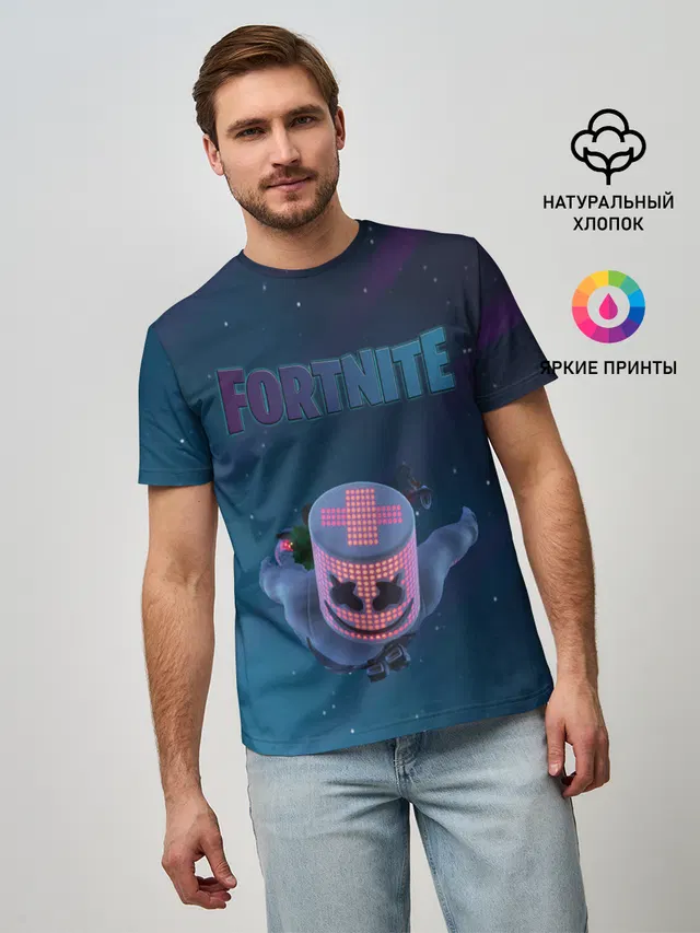 Мужская базовая футболка с принтом «Фортнайт — Fortnite x Marshmello»