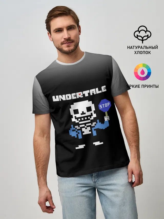Мужская базовая футболка с принтом «Undertale STOP.»