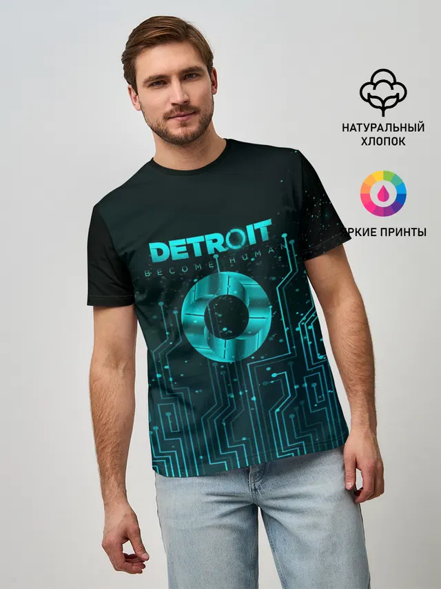 Мужская базовая футболка с принтом «Circuitry — Detroit: Вecome Human»