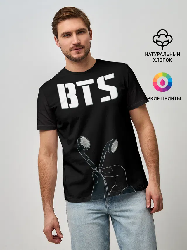Мужская базовая футболка с принтом «BTS»