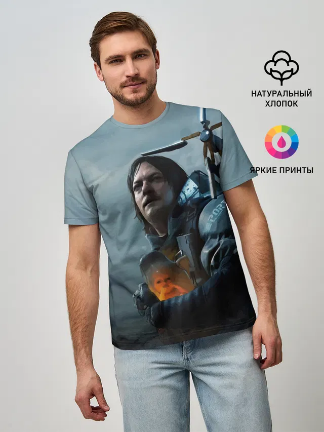 Мужская базовая футболка с принтом «Death Stranding — Сэм - DEATH STRANDING»