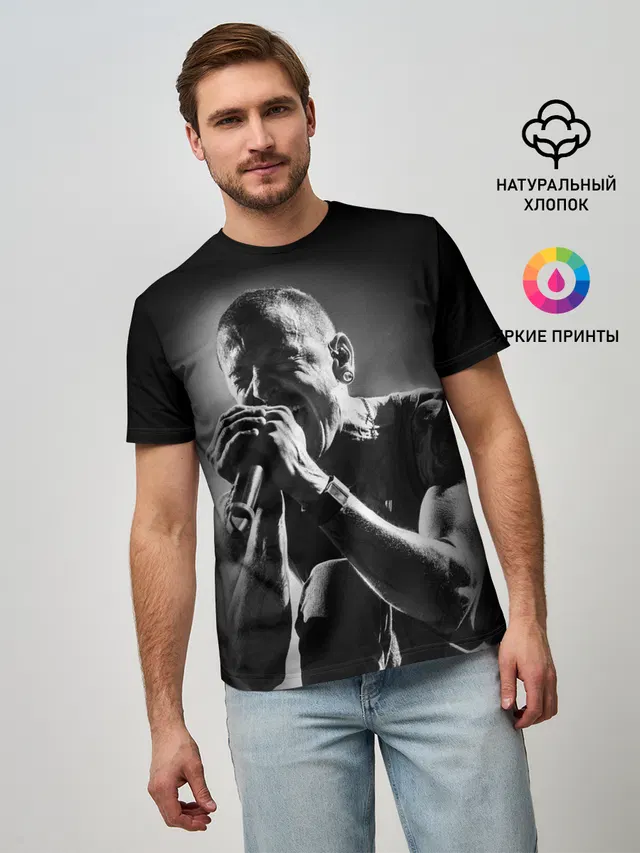 Мужская базовая футболка с принтом «Chester Bennington Linkin Park»