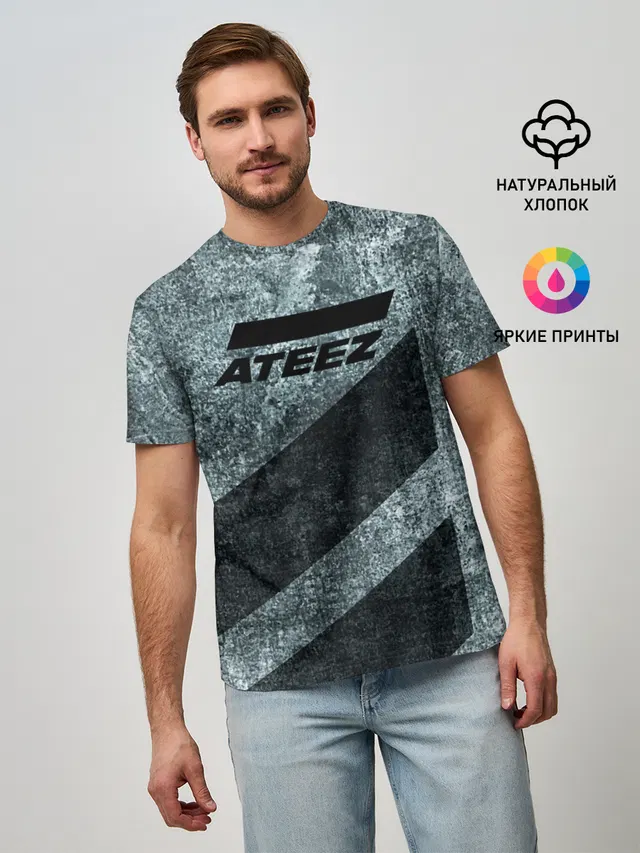 Мужская базовая футболка с принтом «Ateez»
