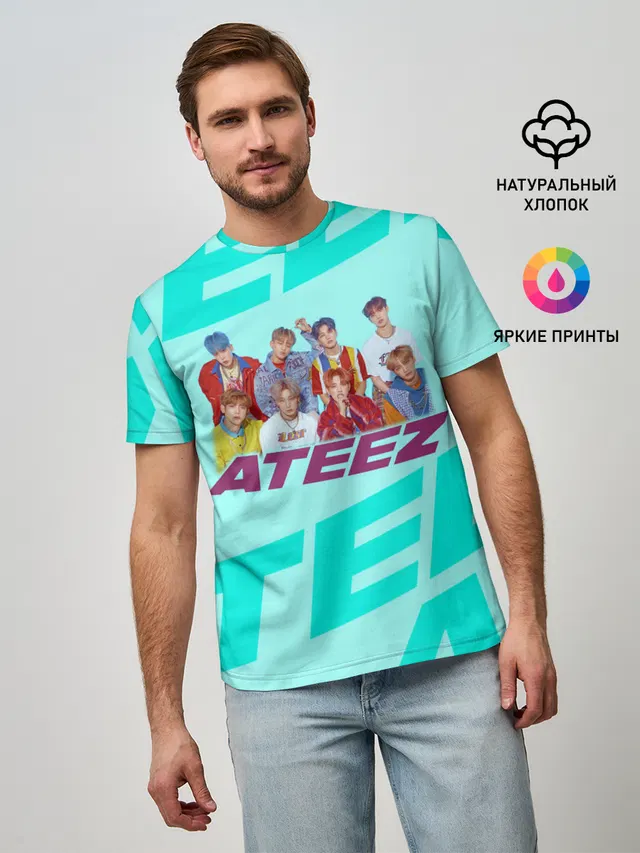 Мужская базовая футболка с принтом «Ateez»