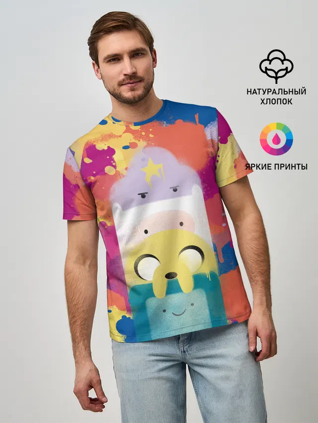 Мужская базовая футболка с принтом «Время приключений — Adventure Time»
