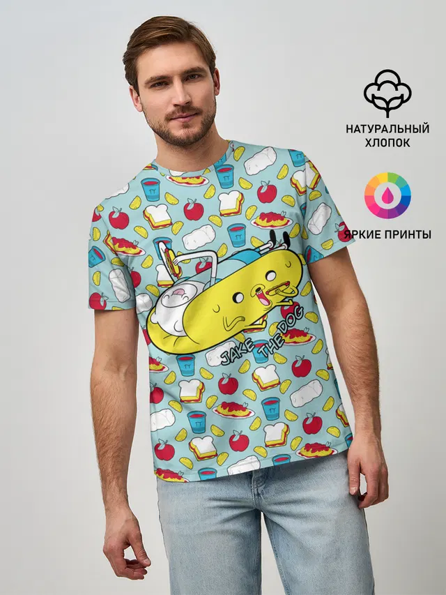 Мужская базовая футболка с принтом «Время приключений — Jake the Dog»