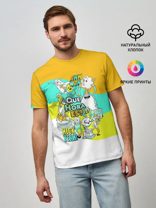 Мужская базовая футболка с принтом «Время приключений — Adventure Time»